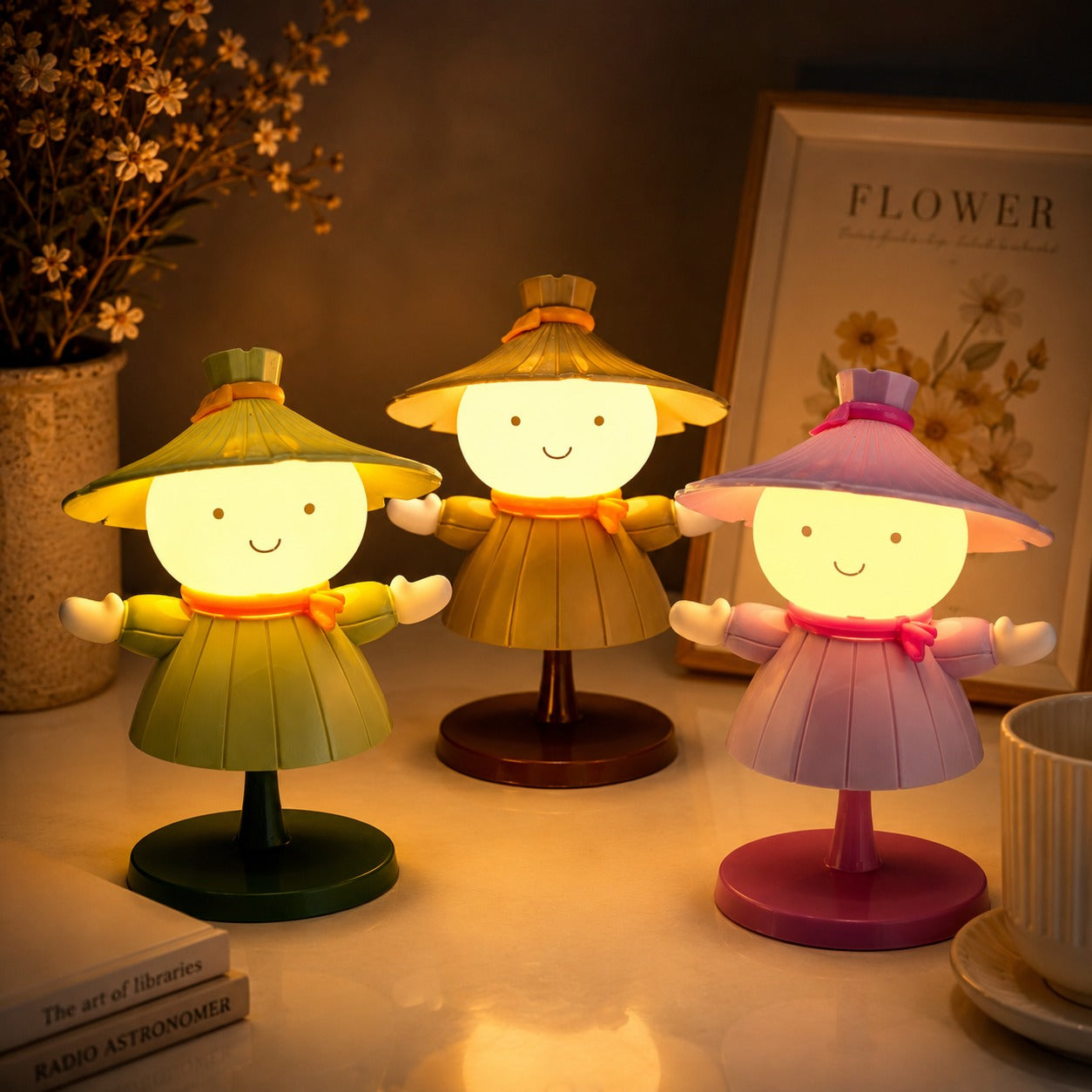 (LI-024) Smiley Chinese Doll LED Rechargeable Night Lamp with Soft Warm Light
