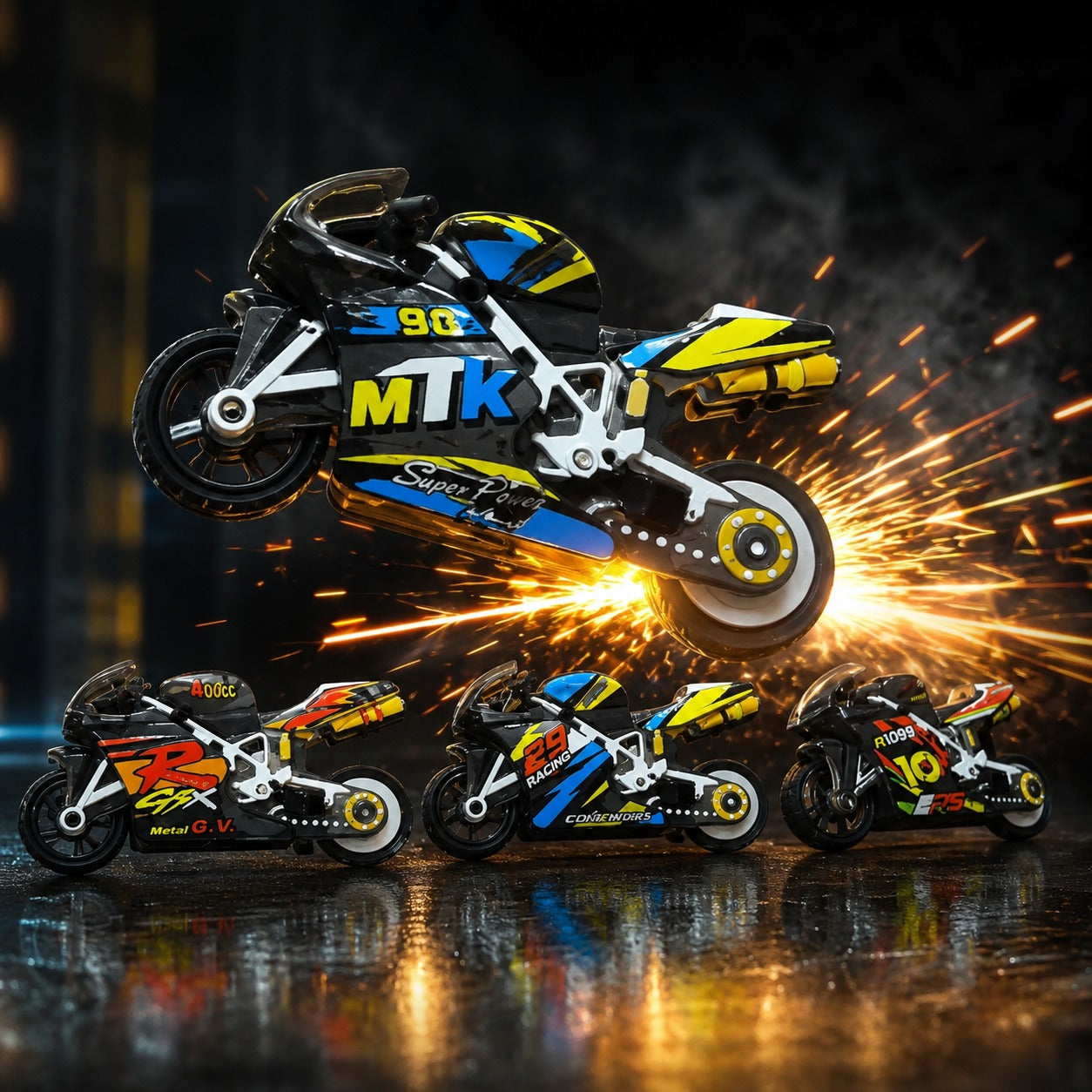 (KC-031) (MOQ: 4 Pcs) Spark Bike Keychain Mini Pull Back Toy| Mini Motorcycle Key Chain