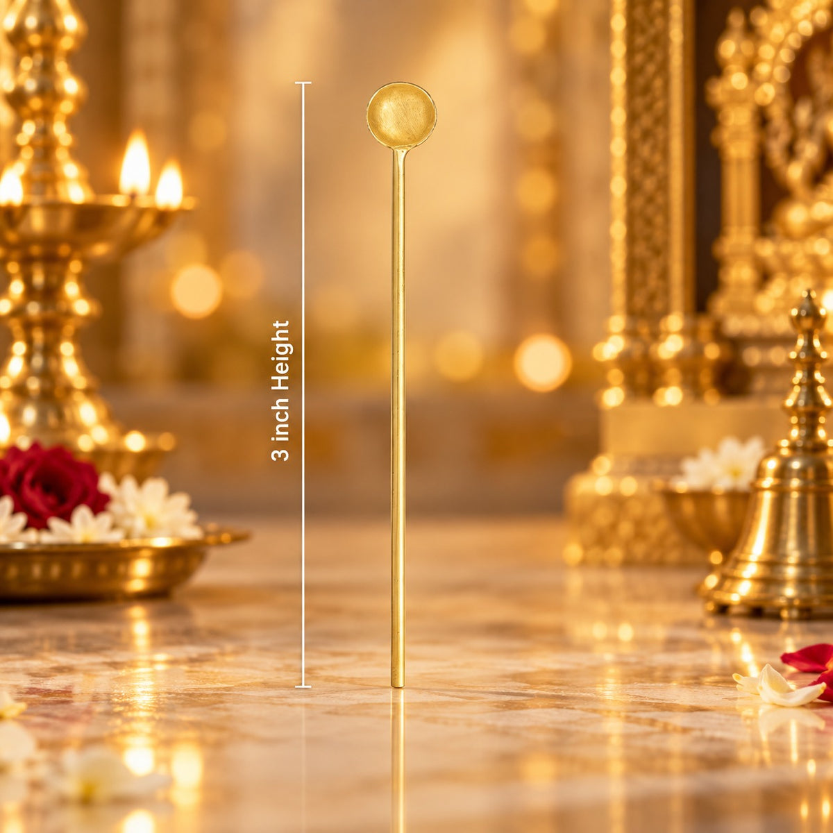 (MG10) (MOQ: 6 Pcs) Unique Brass Pooja Spoon for Traditional Religious Rituals