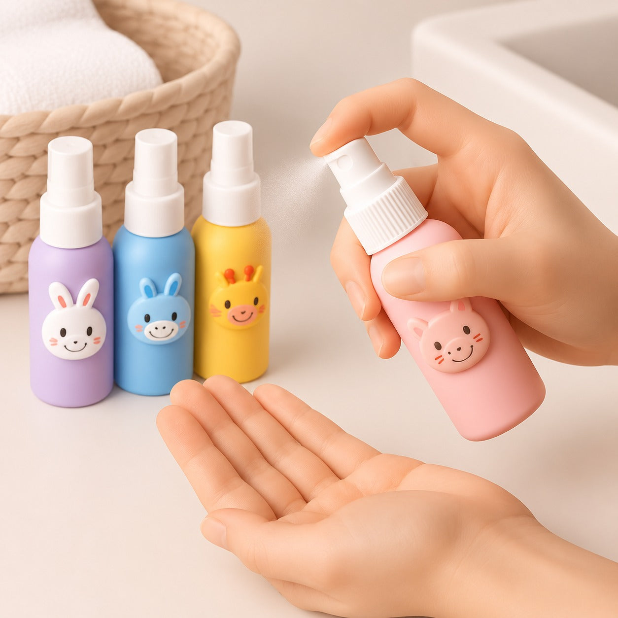 (SC-012) (MOQ: 4 Pcs) 60ml Cartoon Print Refillable Spray Bottle  (₹30 Per Piece)