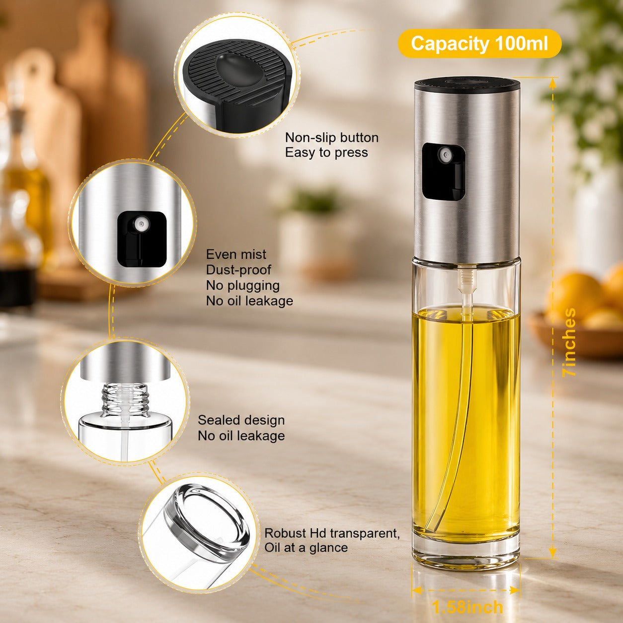 (K-010) (MOQ: 4 Pcs) Premium Oil Sprayer Bottle 100ml – Food Grade Kitchen Oil Spray