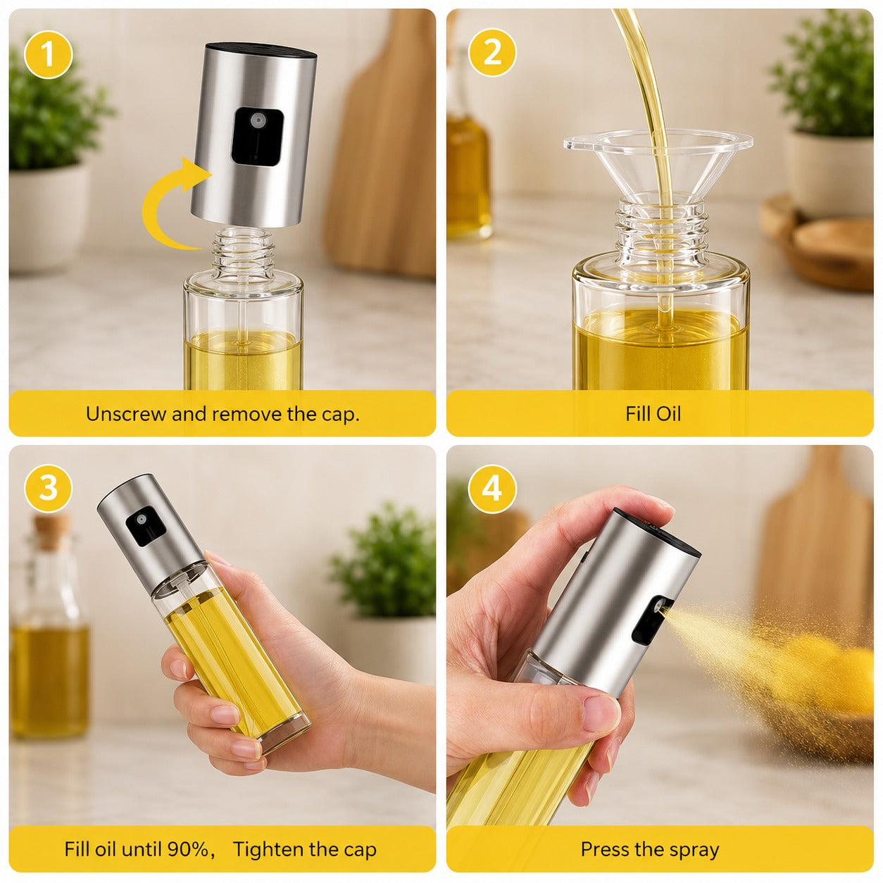 (K-010) (MOQ: 4 Pcs) Premium Oil Sprayer Bottle 100ml – Food Grade Kitchen Oil Spray