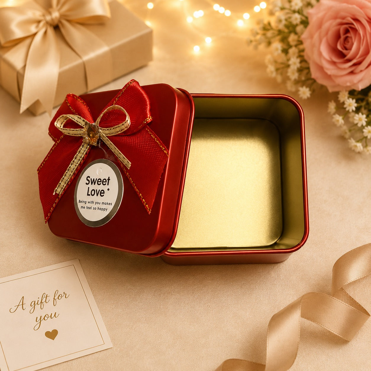 (G-042) (MOQ: 10 Pcs) Square Shape Gift Tin Box – Decorative Gift Box for Return Gifts