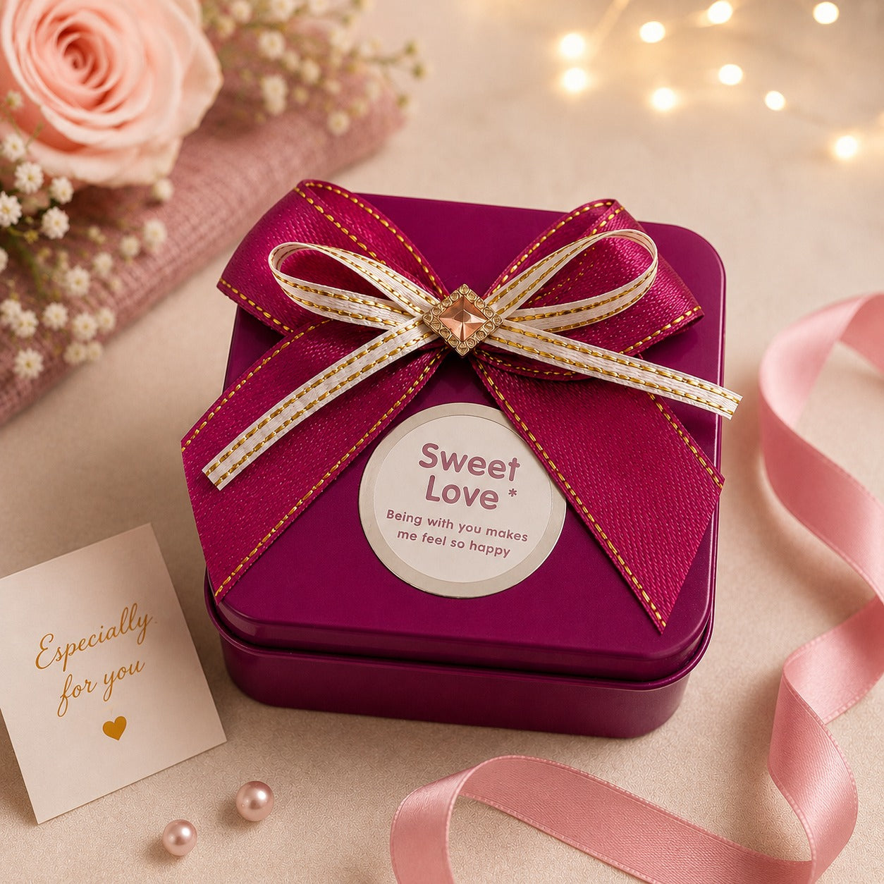 (G-042) (MOQ: 10 Pcs) Square Shape Gift Tin Box – Decorative Gift Box for Return Gifts