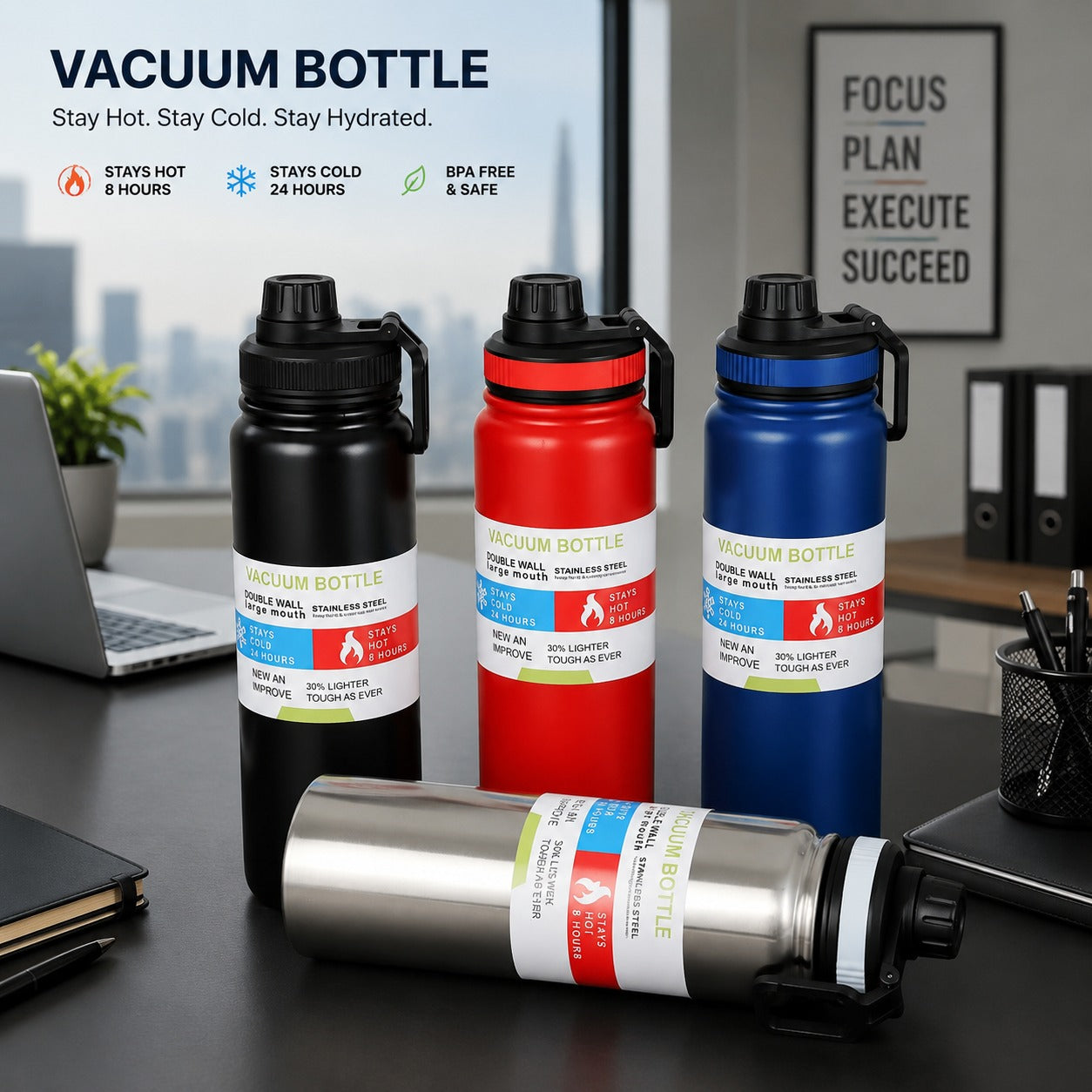 (B-047) Hydra Steel Vacuum Insulated 650 ML Stainless Steel Water Bottle