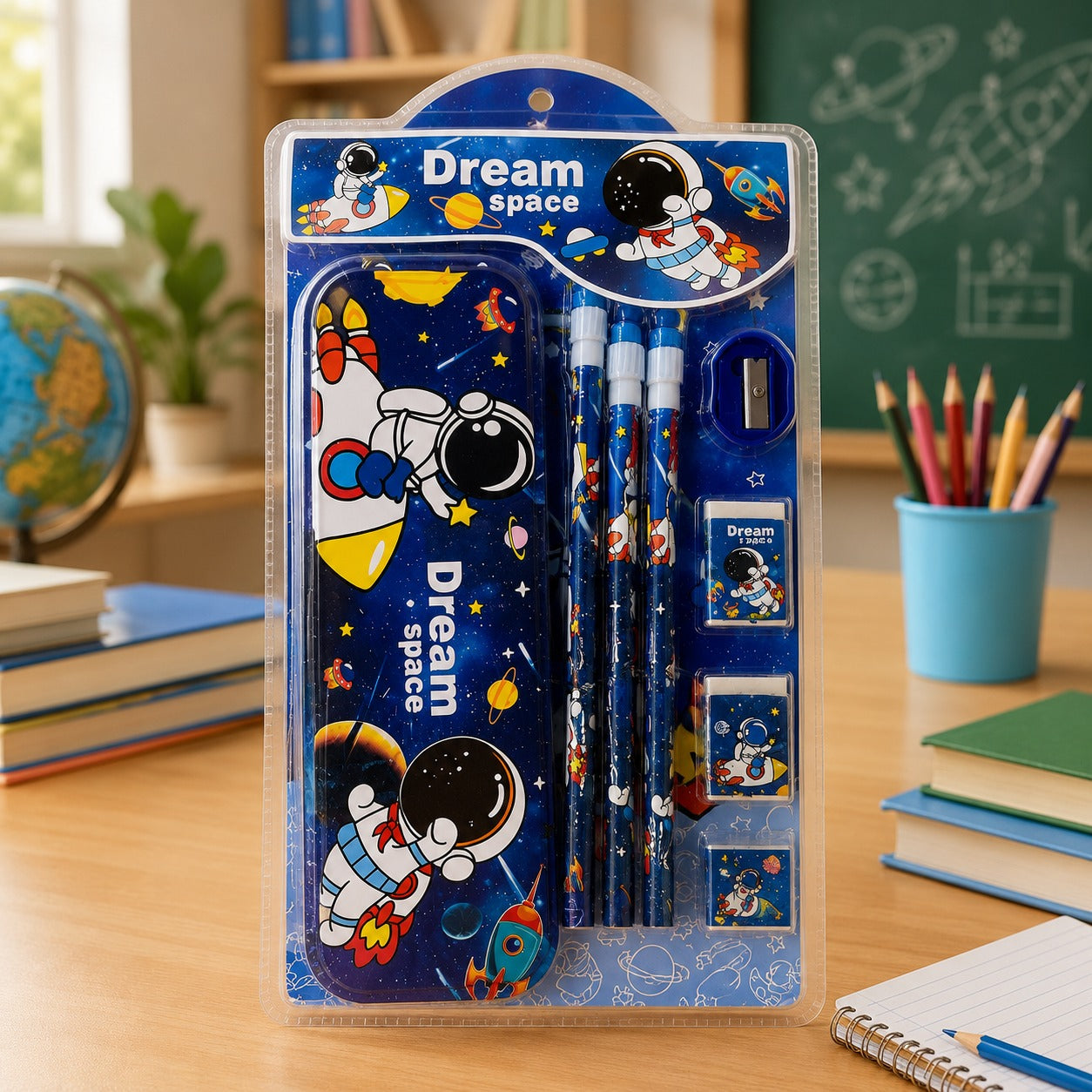(S-004) (MOQ: 12 Pc) Kids Stationery Set – Unicorn & Space Theme (6-Piece Set)