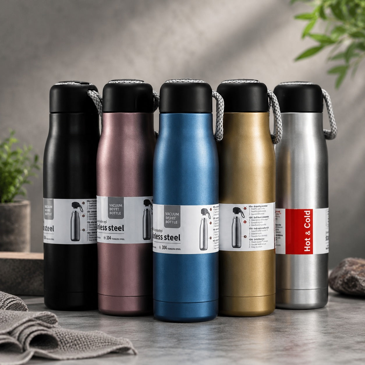 (B-010) Stainless Steel Hot & Cold 550ml  Double Wall Flask with Strap
