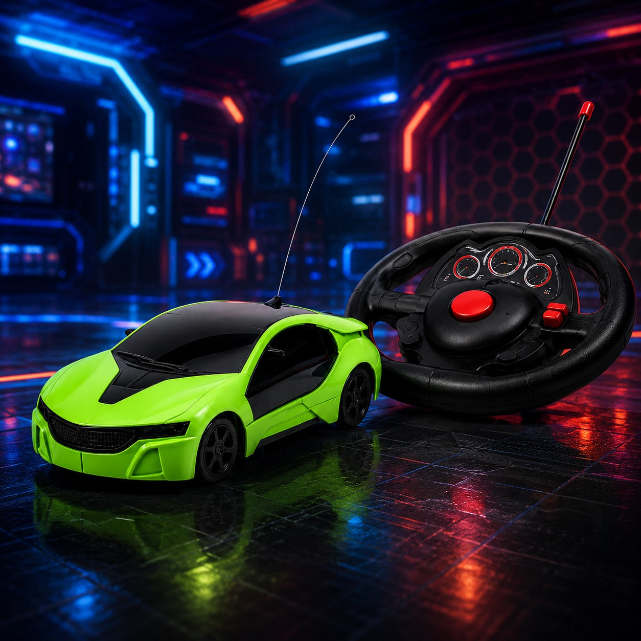 (T-035) 1:20 Wireless Sports Racing Car with Steering Wheel Remote Control | LED 3D Light
