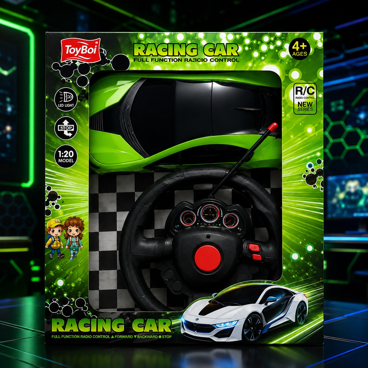 (T-035) 1:20 Wireless Sports Racing Car with Steering Wheel Remote Control | LED 3D Light