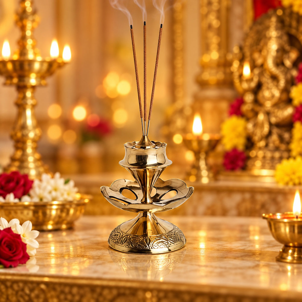 (MG15) (MOQ: 30 Pcs) Traditional Brass Agardan Stick Holder for Pooja and Home Fragrance