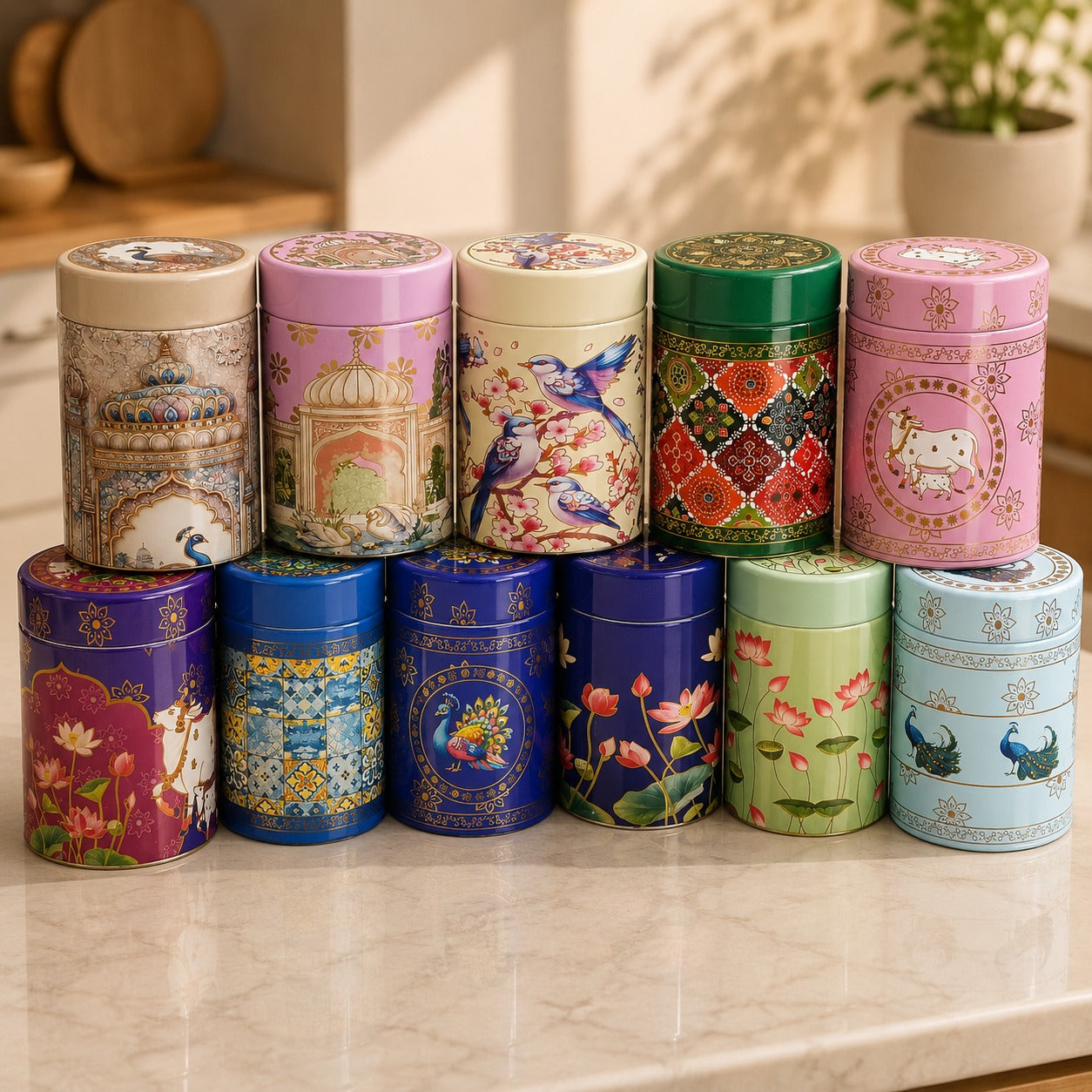 (K-008) (MOQ: 4 Boxes) Printed Metal Storage Container with Lid