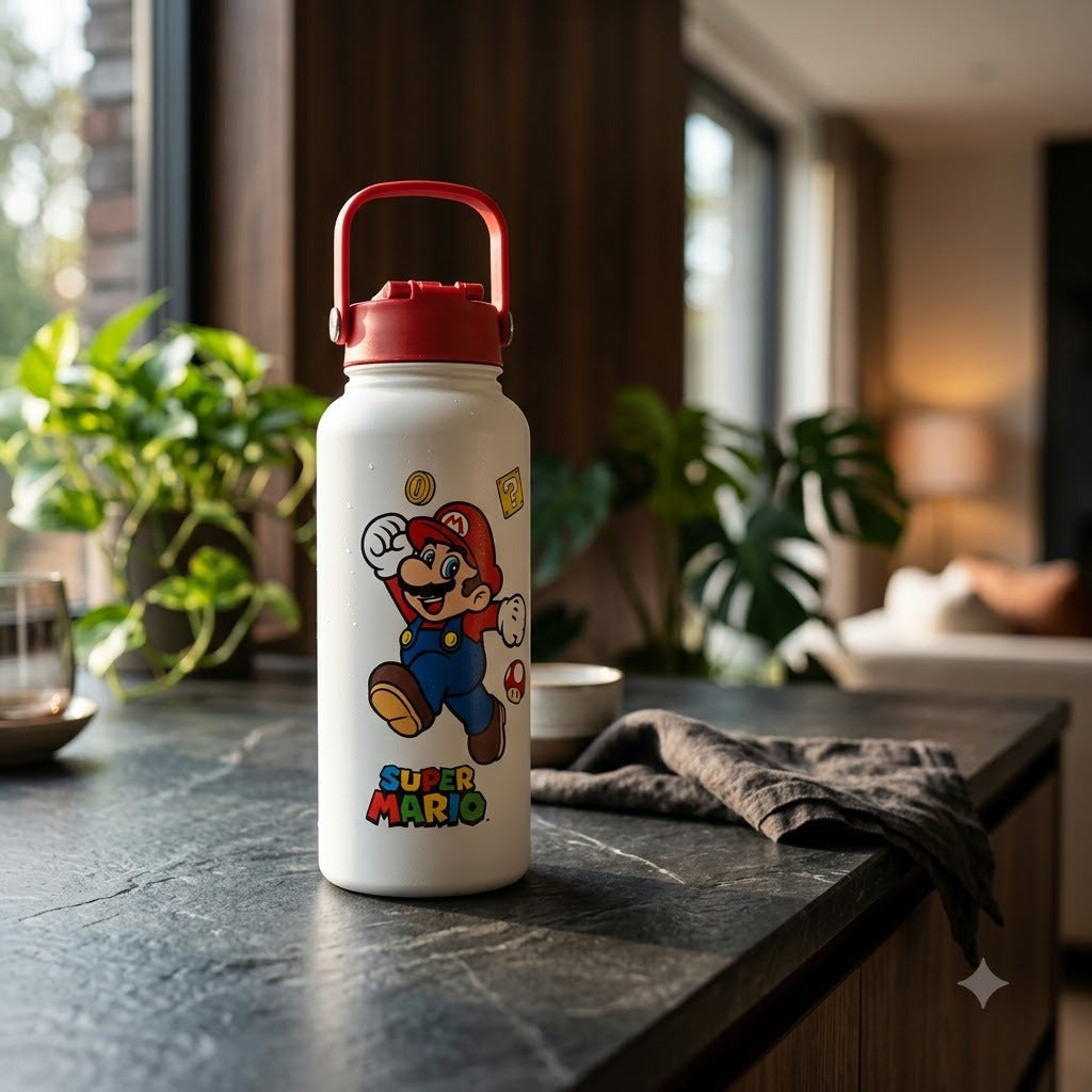 (B67) Super Mario Plastic Sipper 1200 ML Water Bottle colorful Character-Themed Design