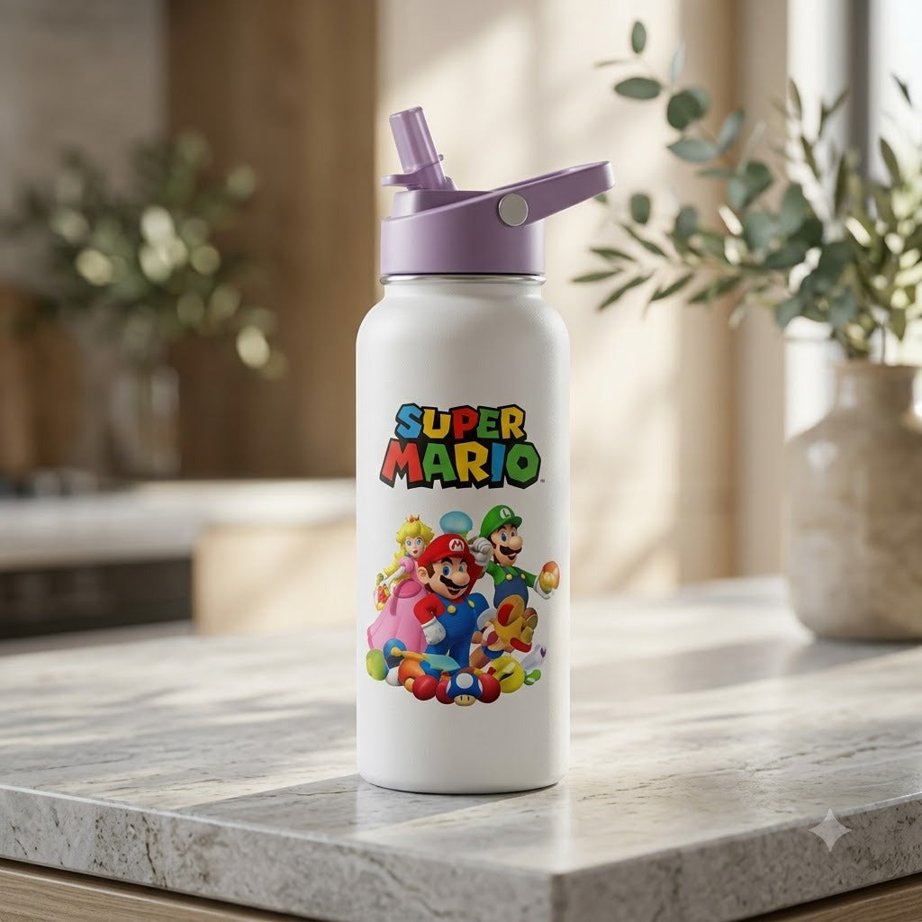 (B67) Super Mario Plastic Sipper 1200 ML Water Bottle colorful Character-Themed Design
