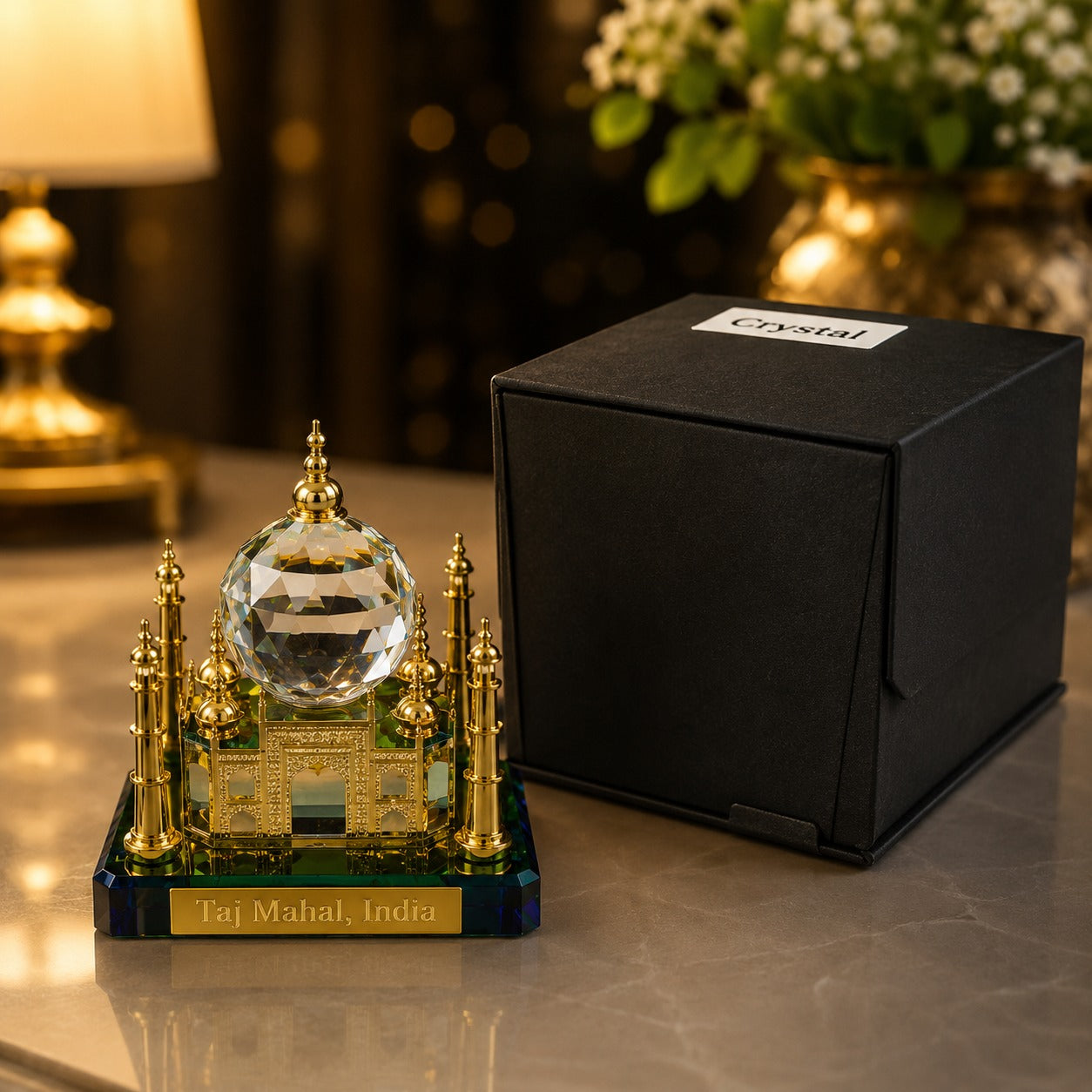 (G-034) Crystal Taj Mahal Small Decorative Showpiece – Miniature Home Decor
