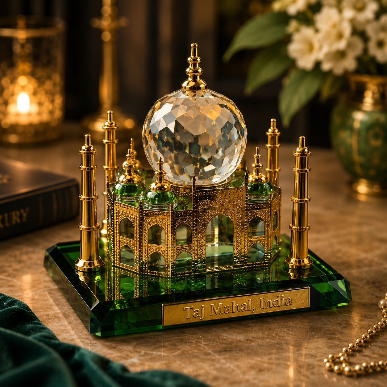 (G-034) Crystal Taj Mahal Small Decorative Showpiece – Miniature Home Decor