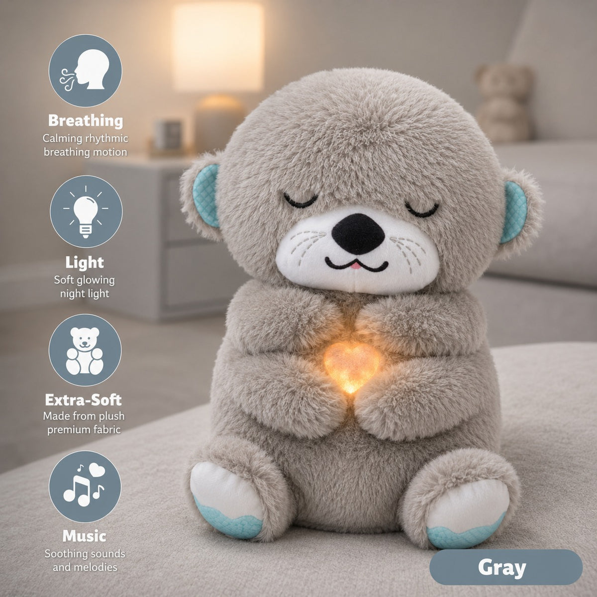 (LI2) (MOQ :4 Pcs) Breathing Teddy Night Light – Soft Silicone LED Bedside Lamp