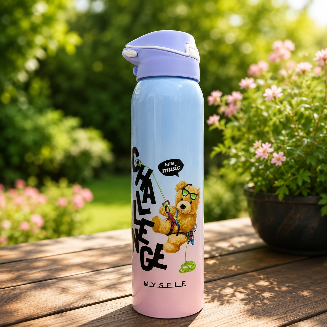(B-046) Teddy Bear Print Insulated 750ML Stainless Steel Bottle – Leakproof Vacuum Flask