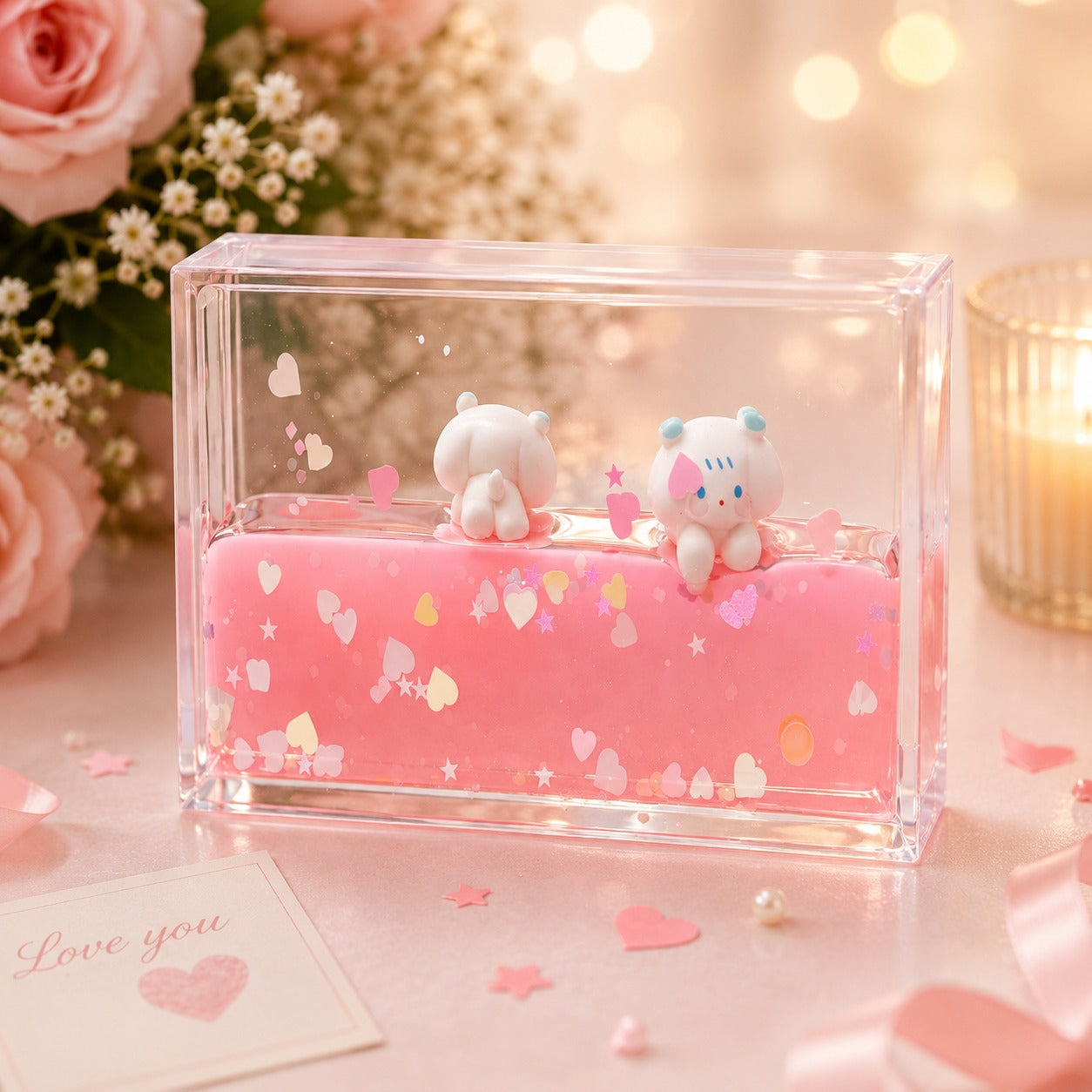 (G-016) (MOQ: 4Pcs) Cute Bear Liquid Motion Display Toy for Desk Décor
