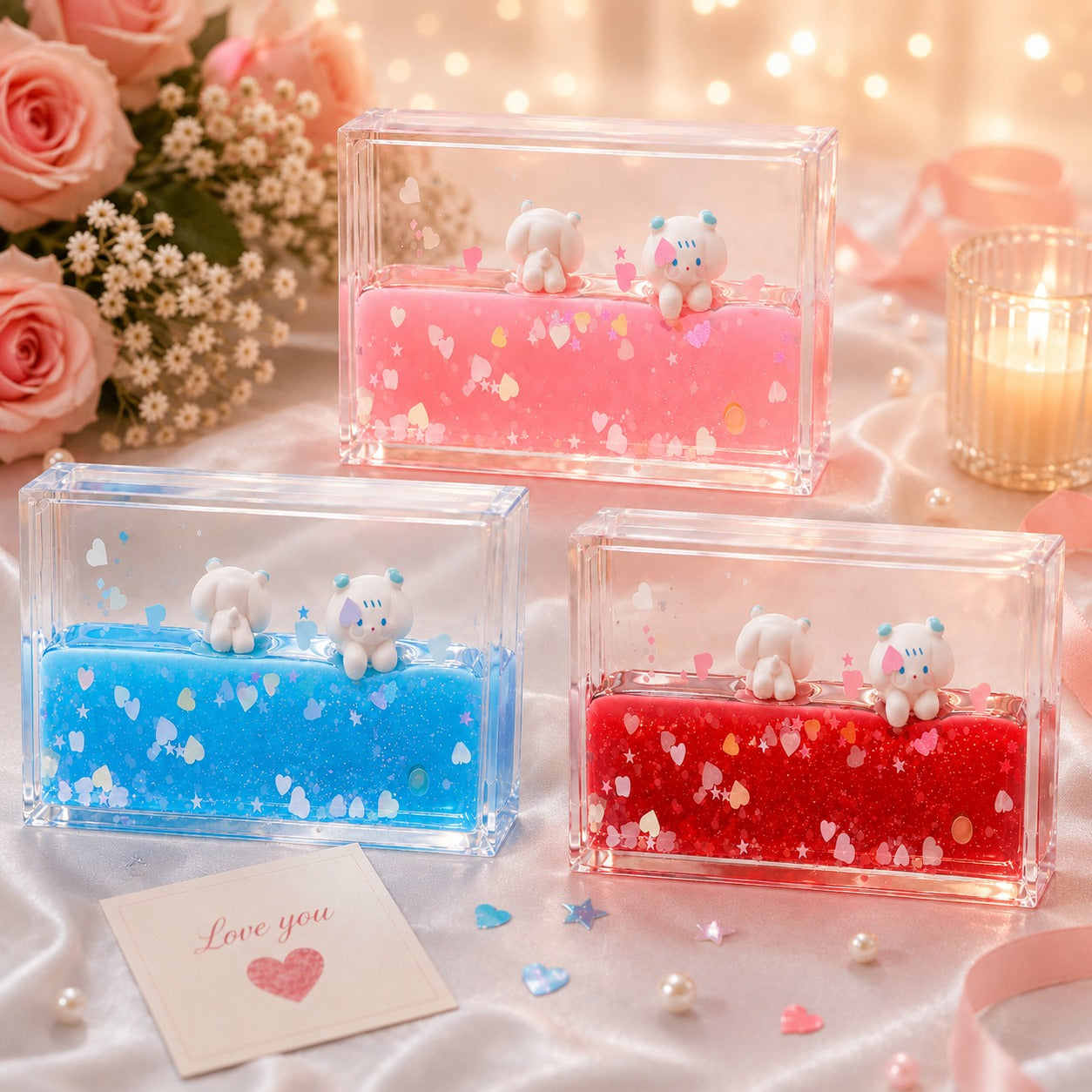 (G-016) (MOQ: 4Pcs) Cute Bear Liquid Motion Display Toy for Desk Décor