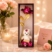 (G-004) Love Teddy with Rose – Cute Romantic Gift for Special Occasions