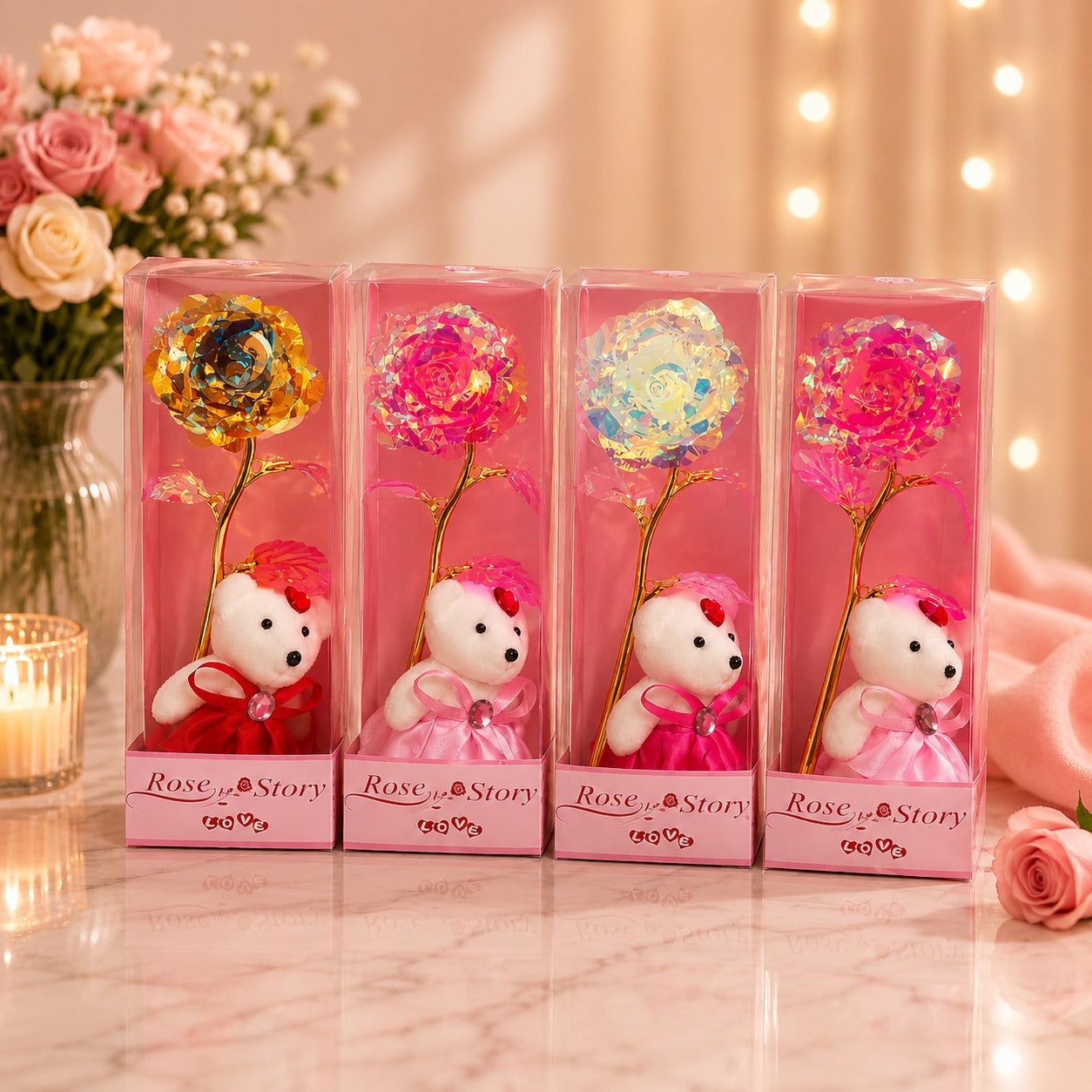 (G-004) Love Teddy with Rose – Cute Romantic Gift for Special Occasions