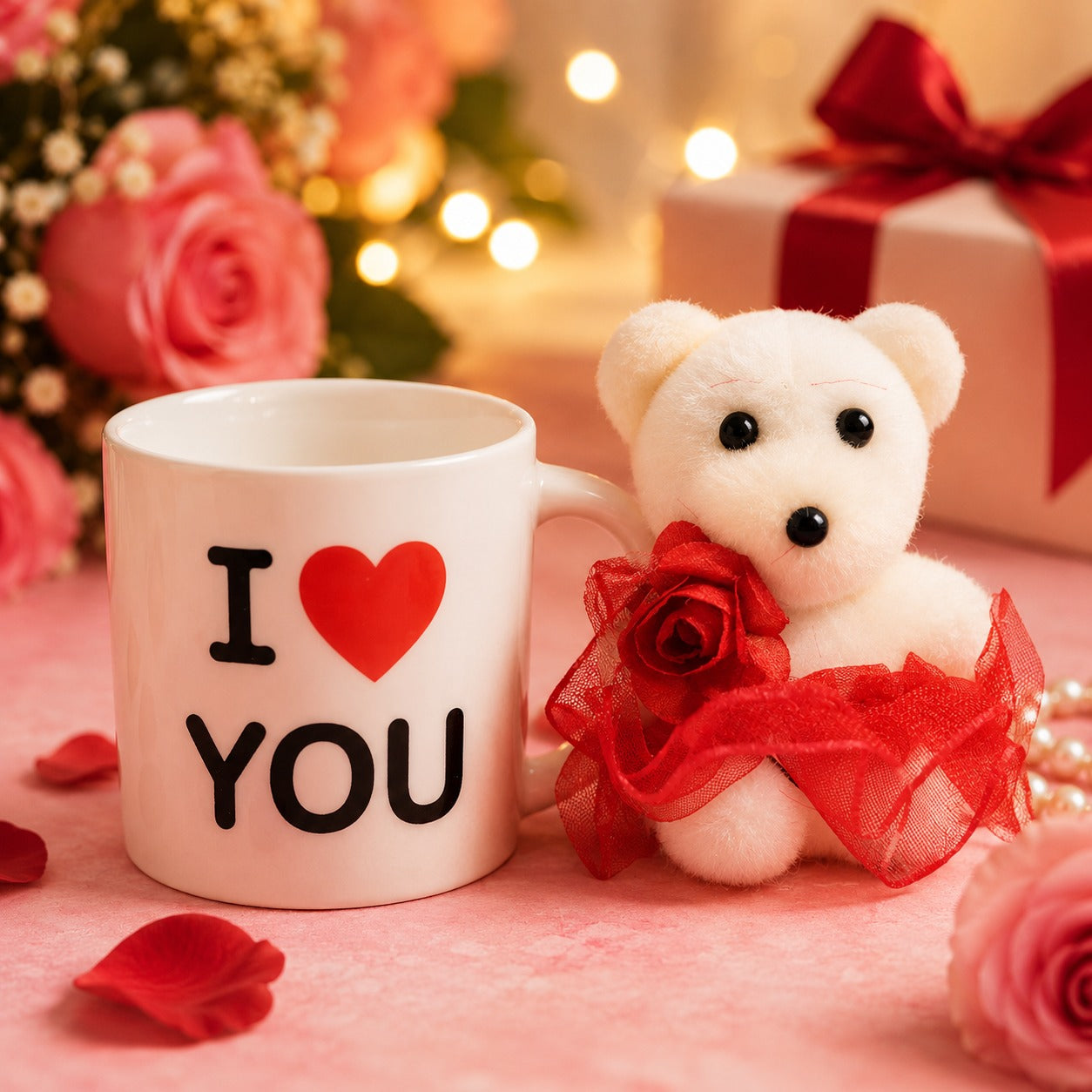 (G-005) (MOQ - 4 Pcs) Cute Teddy Bear in “I Love You” Mug Gift Box