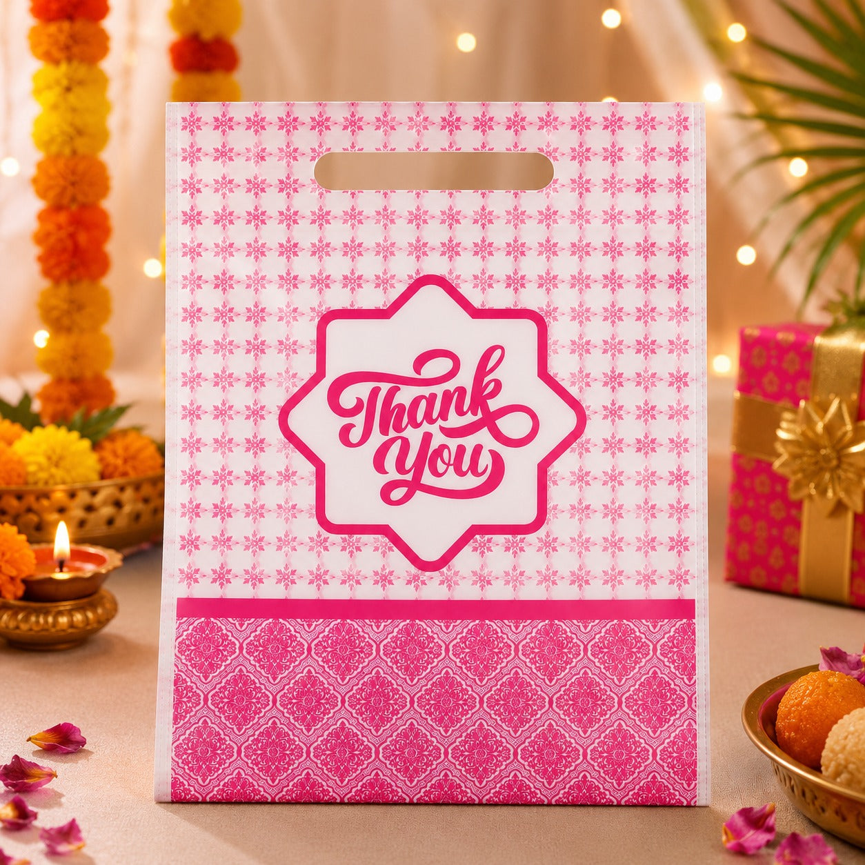 (R-025) (MOQ: 30 Pcs) Thank You Printed Return Gift Bags with Handle