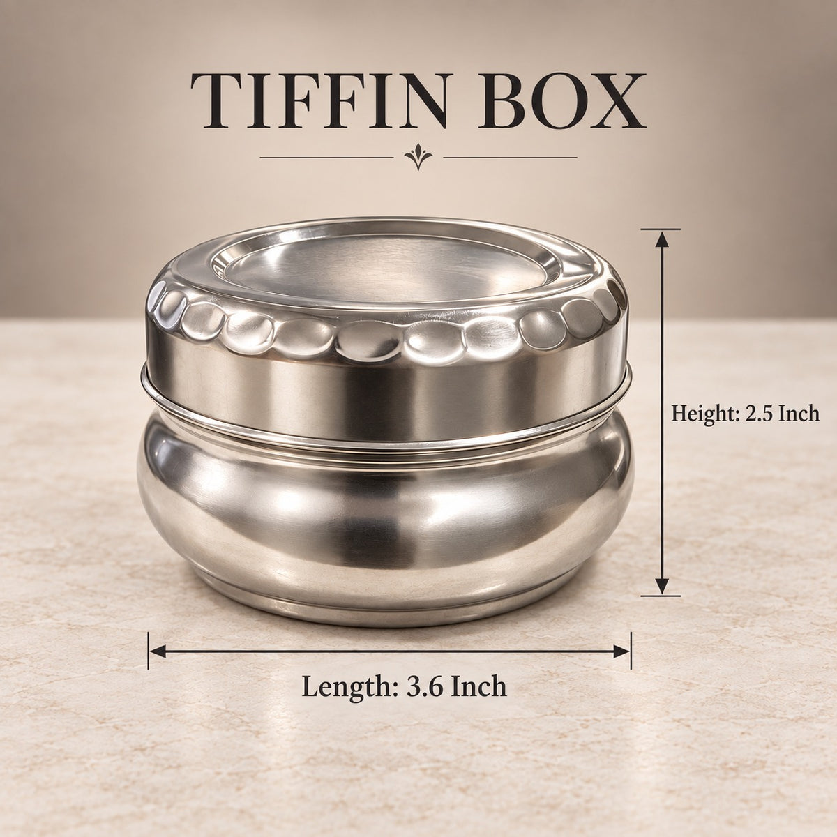 (R44) (MOQ-4 Pcs) Stainless Steel Round Lunch Box – Leak-Resistant Food Container