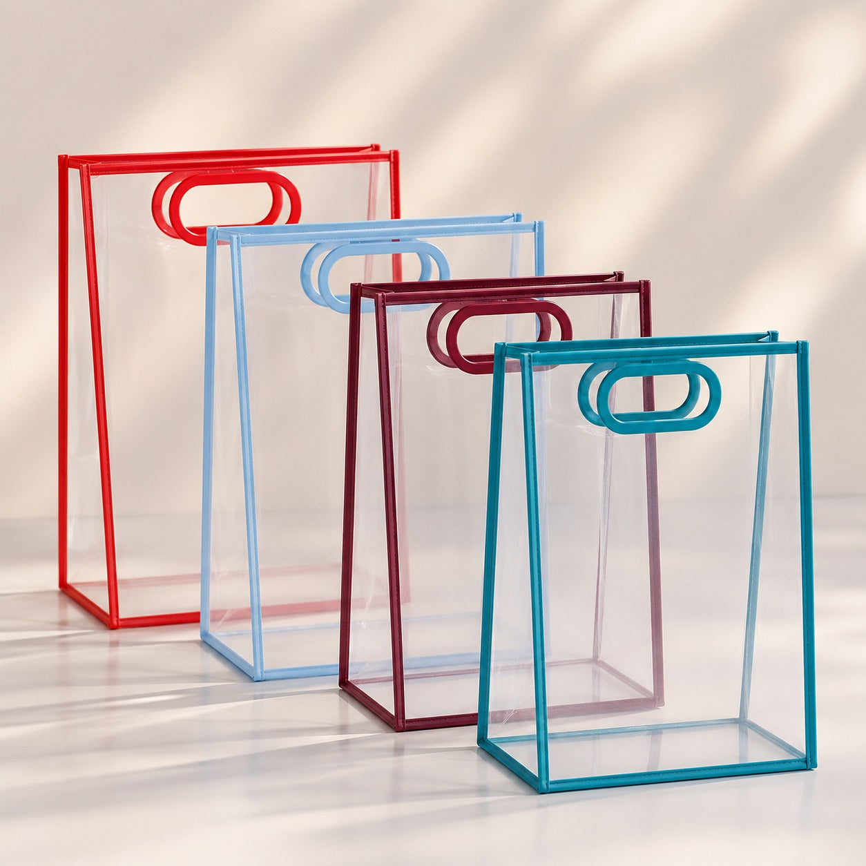 (BA-005)  (MOQ: 12 Pcs) Transparent Hamper Gift Bag – Multicolor Border Design