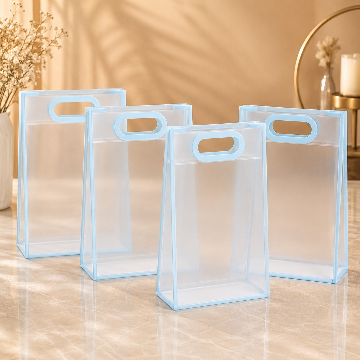 (BA-005)  (MOQ: 12 Pcs) Transparent Hamper Gift Bag – Multicolor Border Design