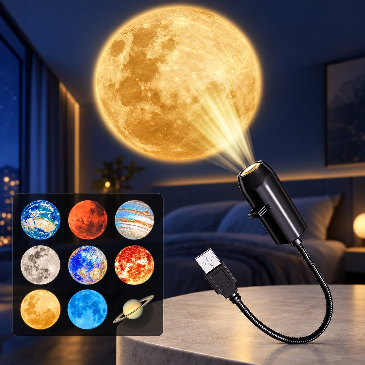 (LI30) USB Projector Star Light – LED Starry Sky Night Lamp with 6 Designs Slide
