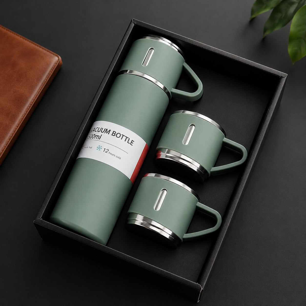 (B-003) Stainless Steel Vacuum Flask Gift Set 500 ML with 2 Cups