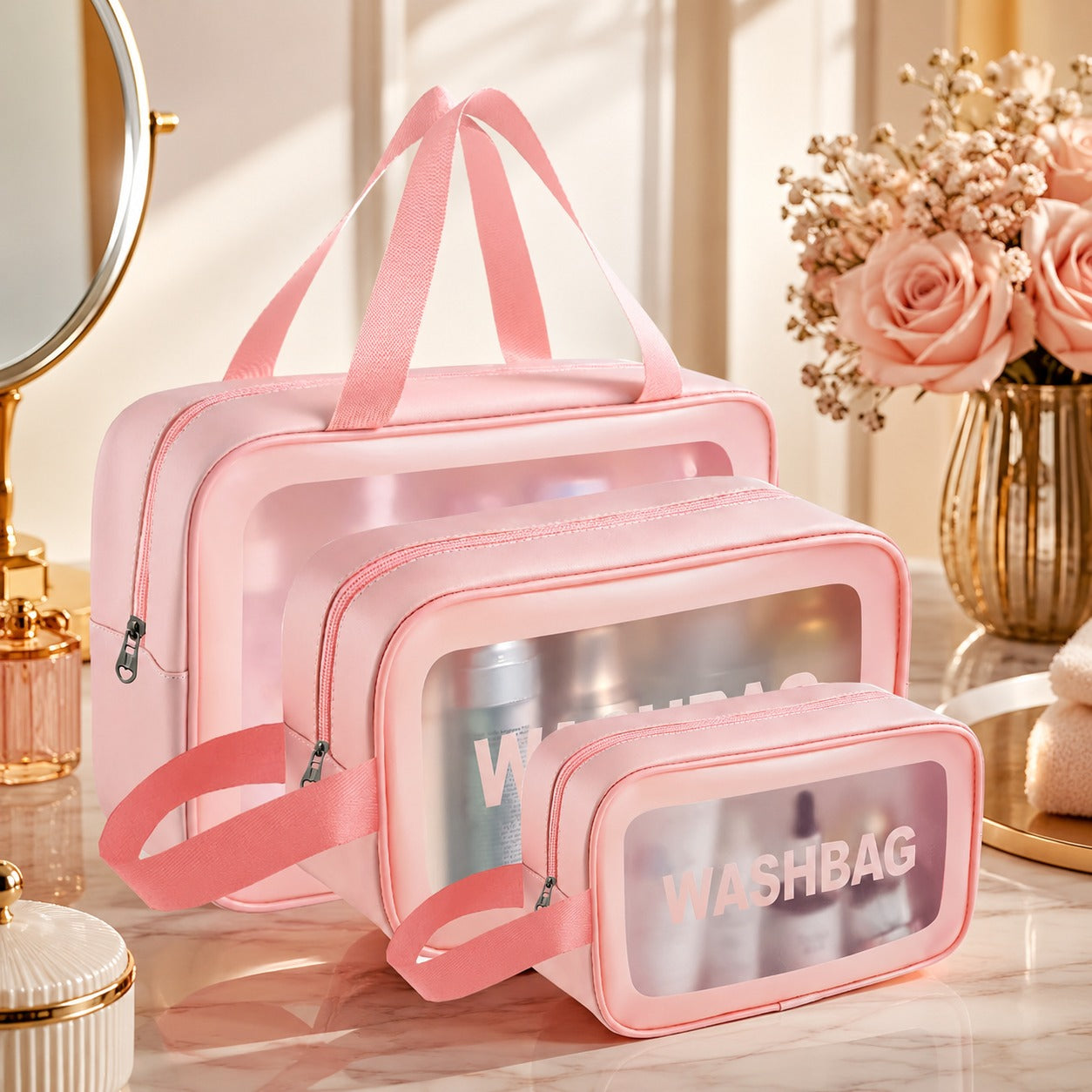 (BA-008) Transparent Wash Bag for Multipurpose Pouch - Travel Organizer with Zipper
