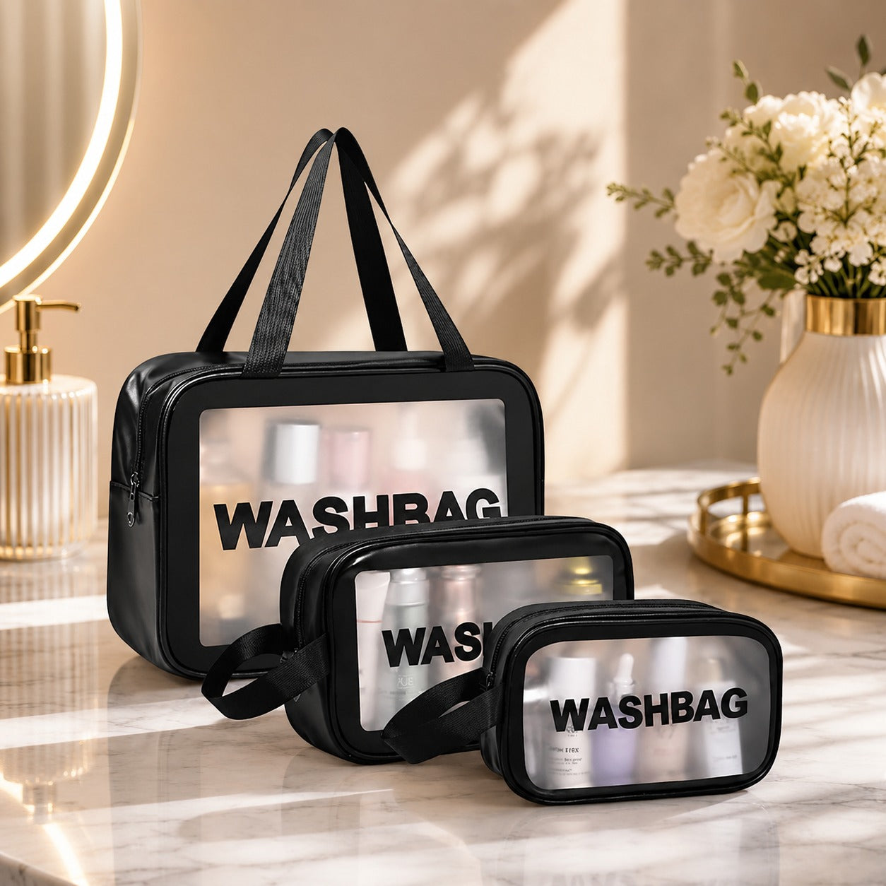 (BA-008) Transparent Wash Bag for Multipurpose Pouch - Travel Organizer with Zipper