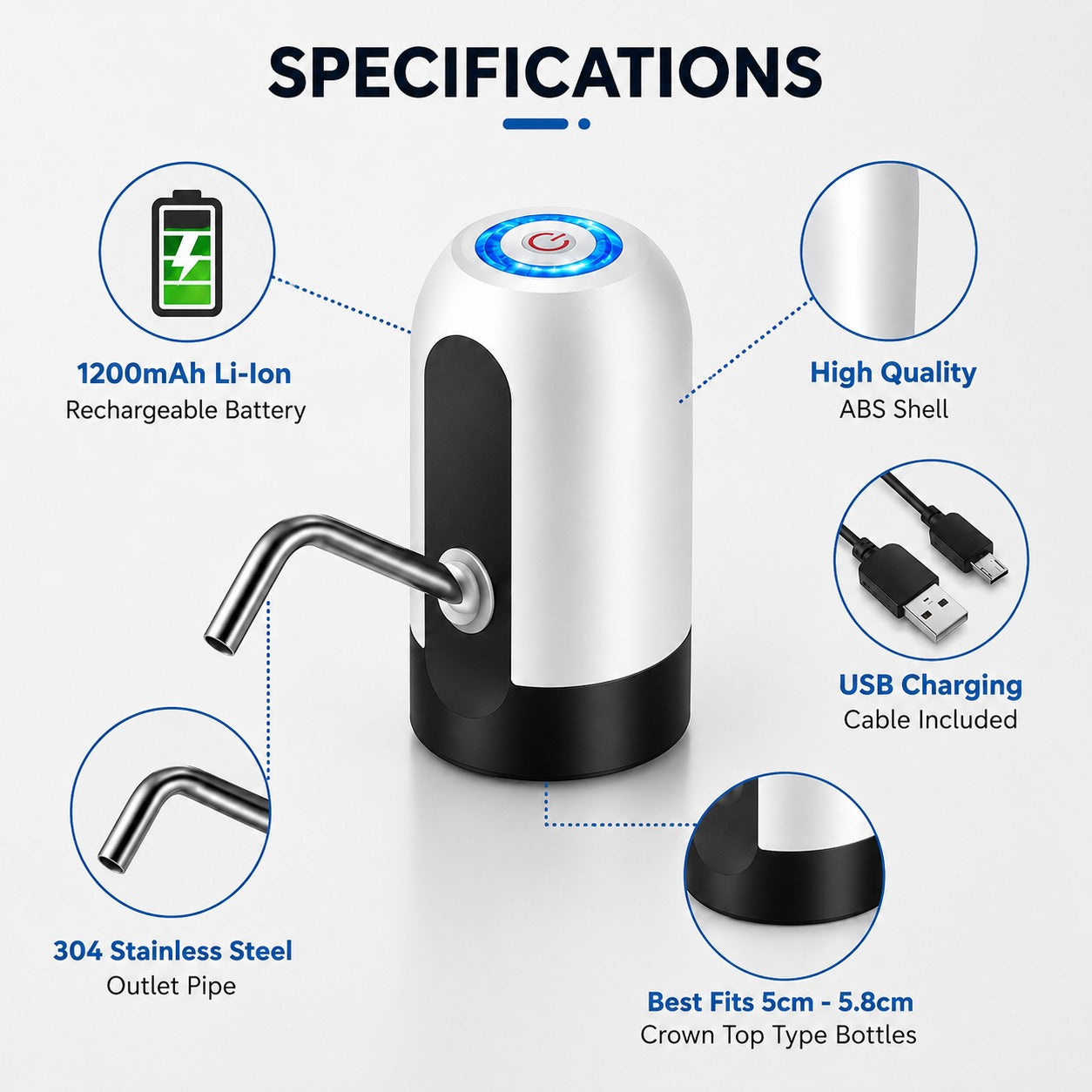 (HL-025) Automatic USB Rechargeable Water Dispenser Pump for Water Cans