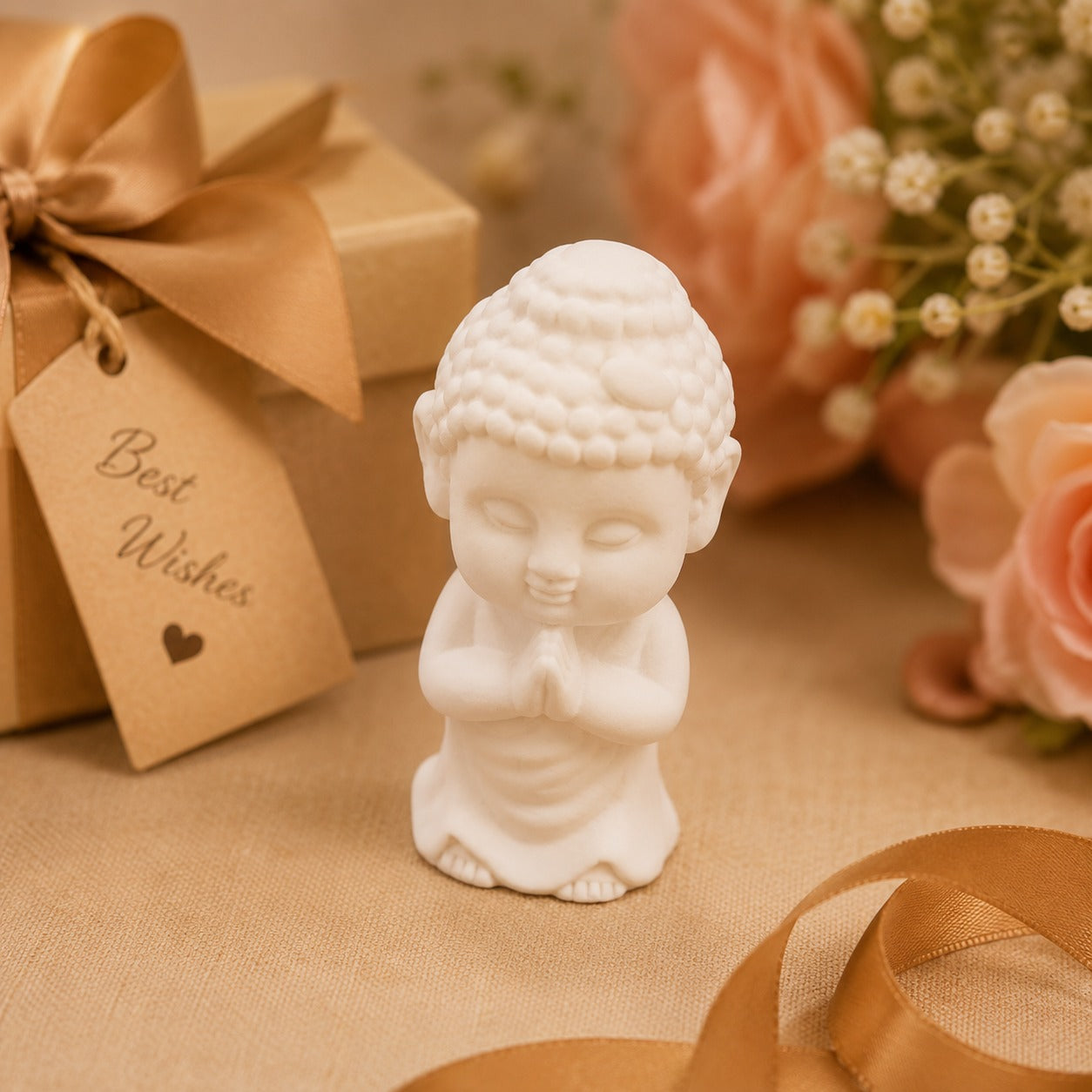 (G-032) (MOQ: 4 Pcs) White Baby Monk Buddha Decorative Figurine