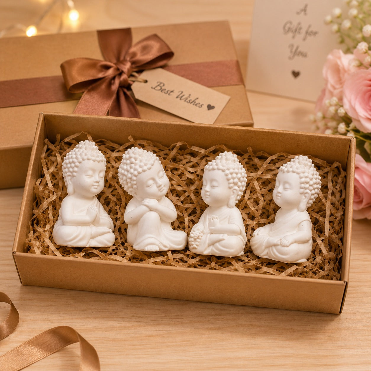 (G-032) (MOQ: 4 Pcs) White Baby Monk Buddha Decorative Figurine