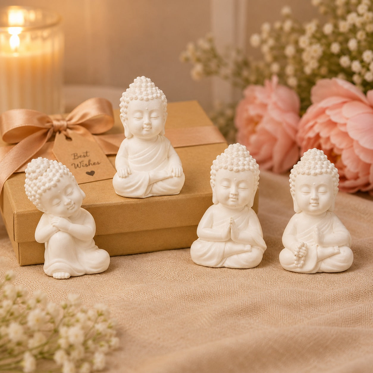 (G-032) (MOQ: 4 Pcs) White Baby Monk Buddha Decorative Figurine