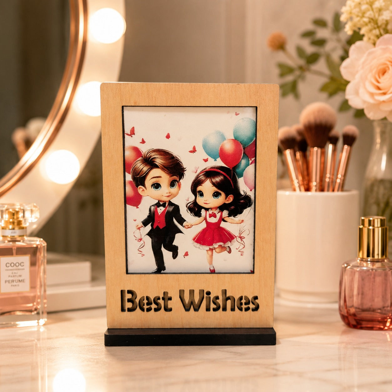 (G-031) (MOQ - 4 Pcs) Mini Wooden Best Wishes Frame – Small Tabletop Photo Decor