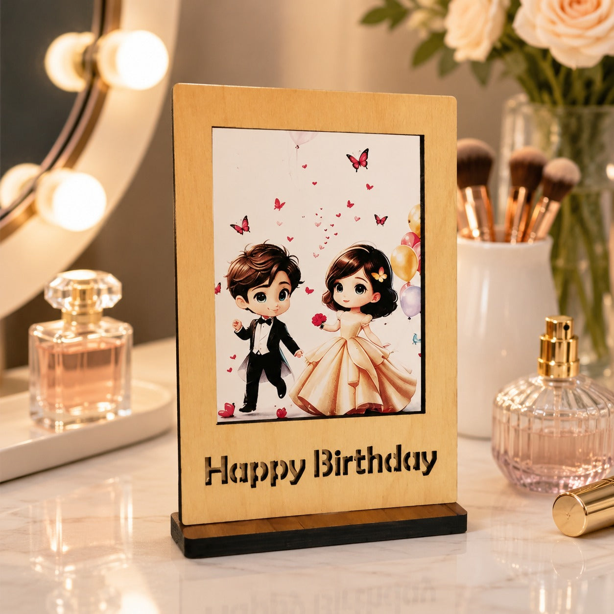 (G-031) (MOQ - 4 Pcs) Mini Wooden Best Wishes Frame – Small Tabletop Photo Decor