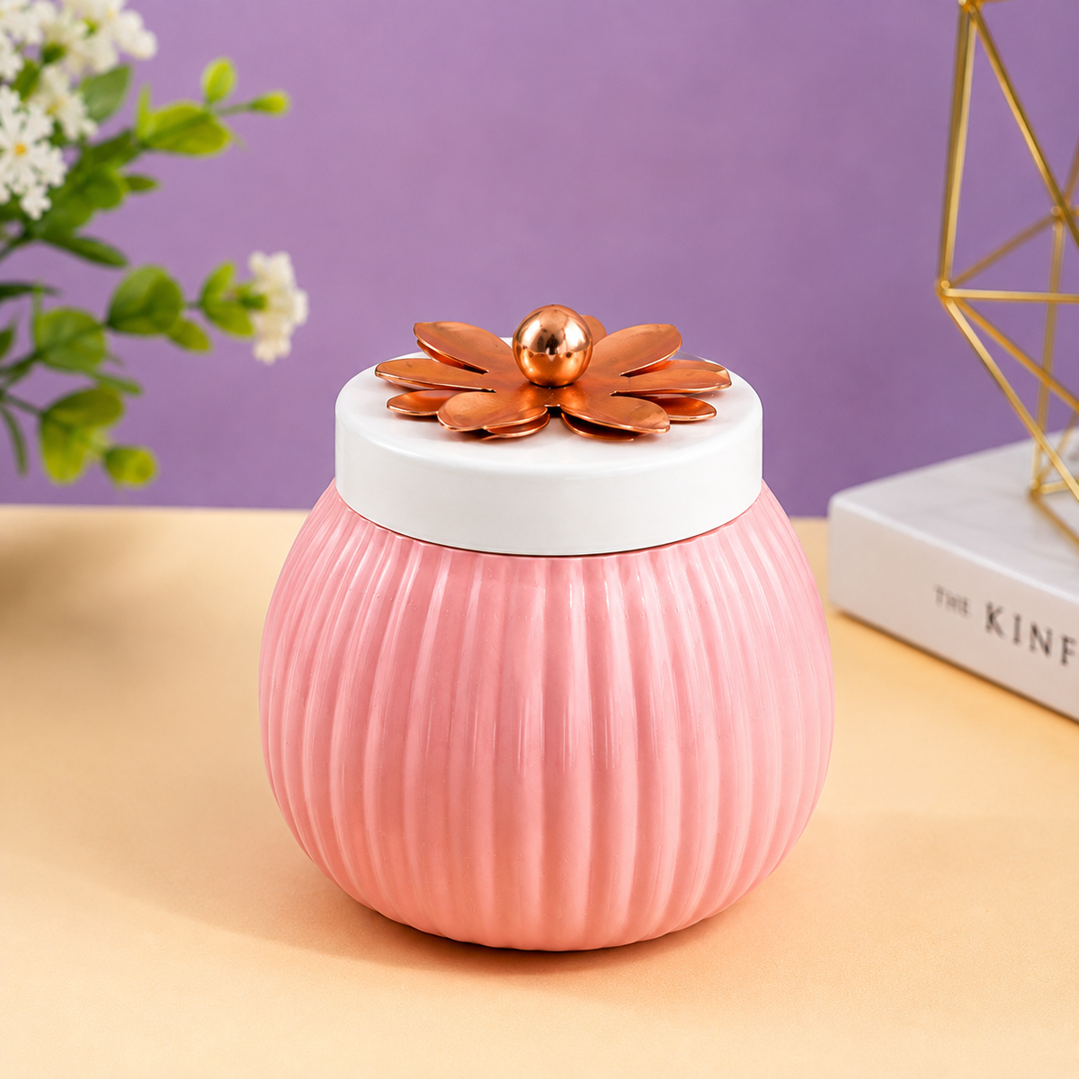 (R39)(MOQ- 12 Pcs)Colorful Flower Lid Decorative Storage Jar Set(1 Pcs -100rs)