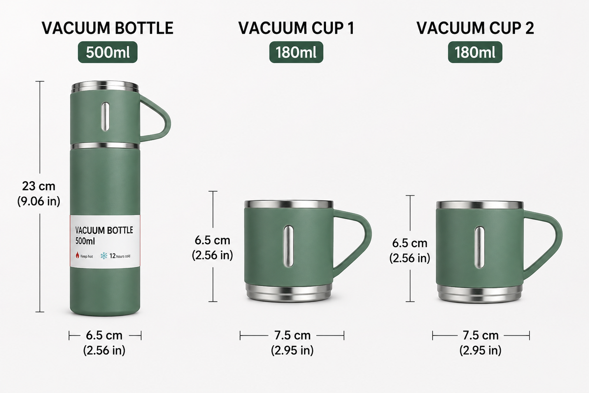 (B3) Stainless Steel Vacuum Flask Gift Set - 500 ML  Flask with 2 Cups