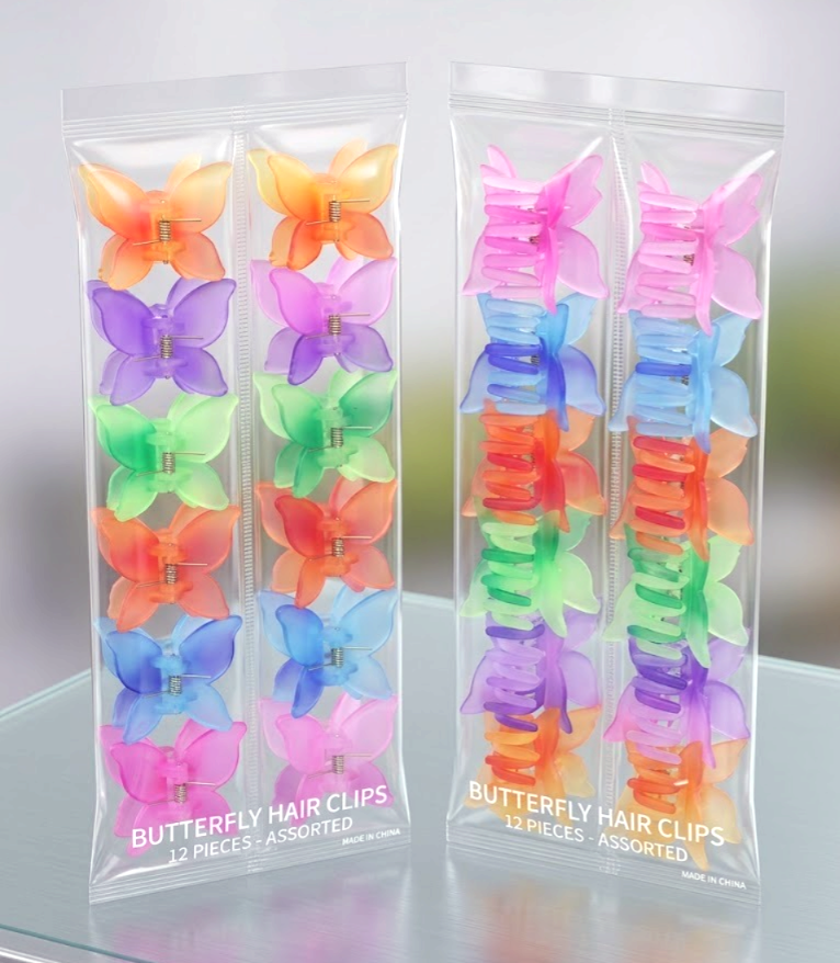 (WA-008) (MOQ - 4 Pcs) Butterfly Matte Hair Claw Clips – (₹6 Per Piece | Pack of 12 – ₹65)