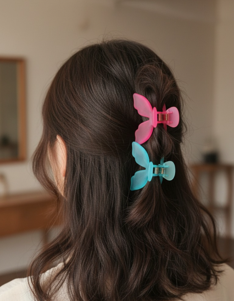 (WA-008) (MOQ - 4 Pcs) Butterfly Matte Hair Claw Clips – (₹6 Per Piece | Pack of 12 – ₹65)
