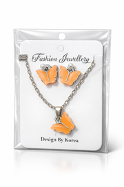 (WA-019) Butterfly Necklace & Stud Earrings | (One Set 12.Rs) PACK OF 12 Sets- 144