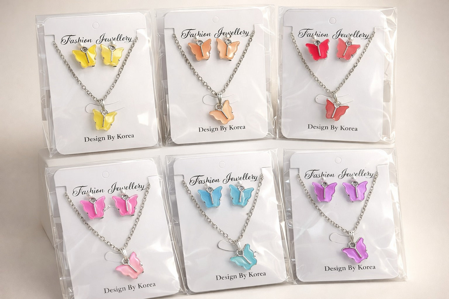 (WA-019) Butterfly Necklace & Stud Earrings | (One Set 12.Rs) PACK OF 12 Sets- 144
