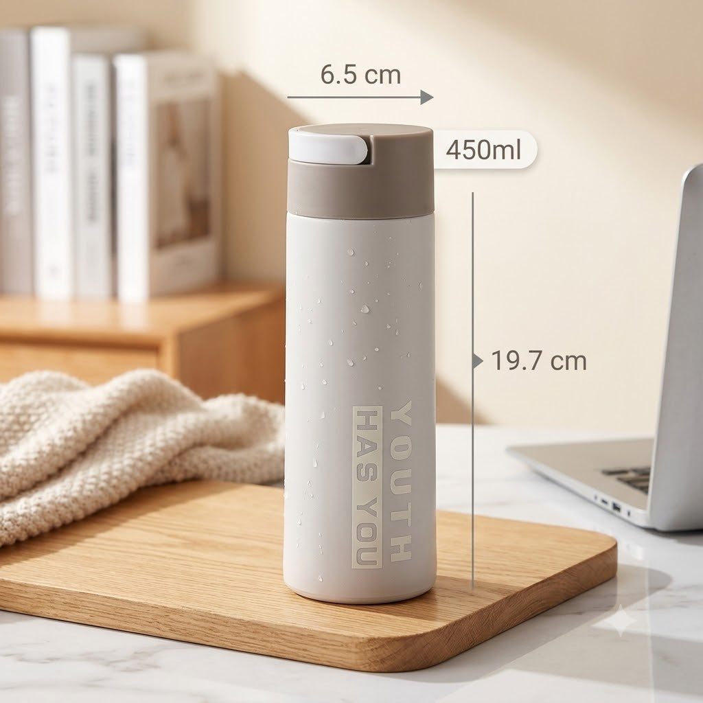 (B17) (MOQ: 12 Pcs) “Youth Has You” 450ml Glass Water Bottle