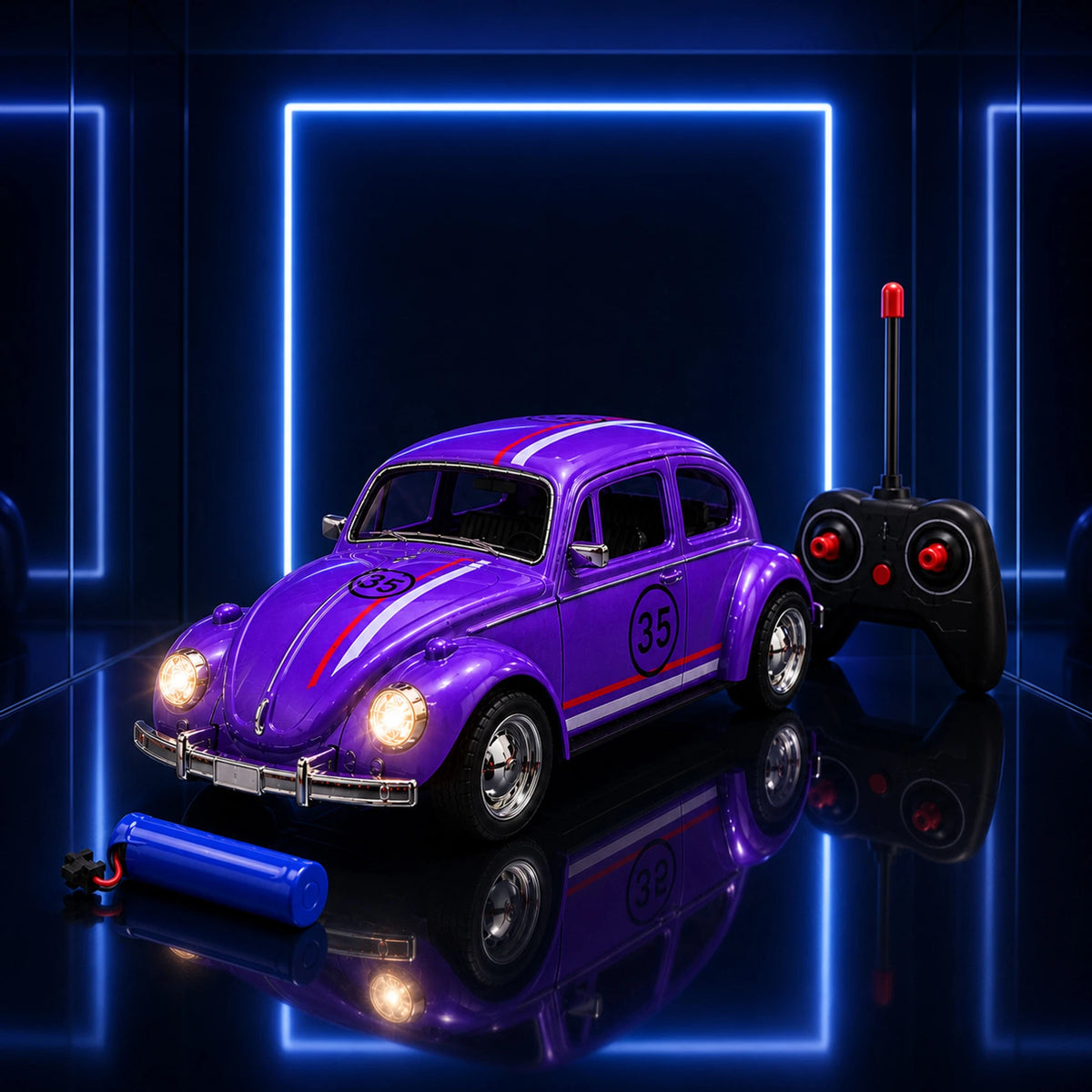 (T53) Racer Car – Rechargeable RC Car with Lights & 4-Way Control (Multicolor)