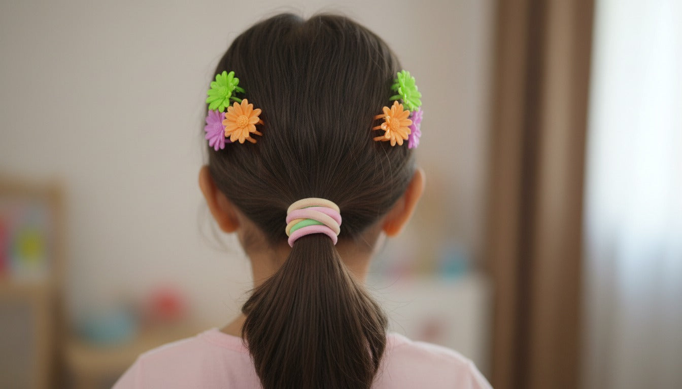 (WA-018) Combo Set Colorful Clips & Soft Hair Bands (One Set 15.Rs) Pack of 12 - 180.Rs