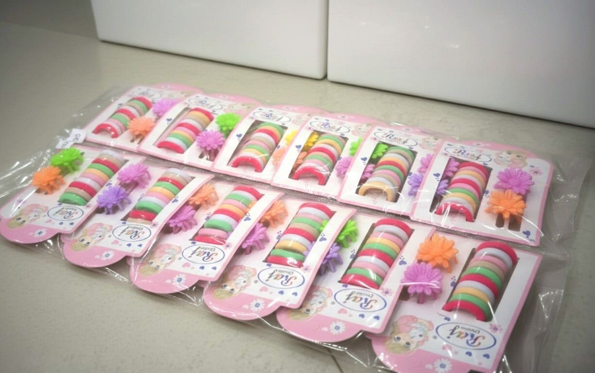 (WA-018) Combo Set Colorful Clips & Soft Hair Bands (One Set 15.Rs) Pack of 12 - 180.Rs